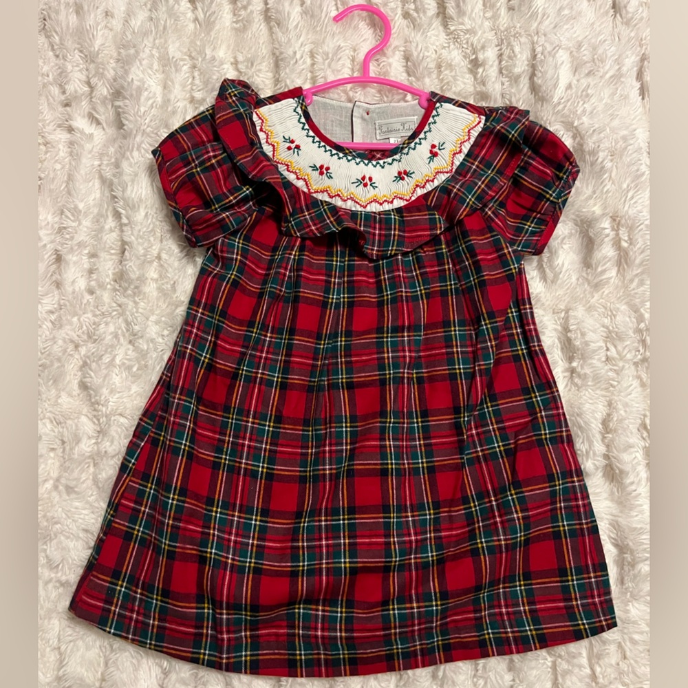 NWT - Fantasie Kids Red Plaid Dress with Embroidered Collar - 2T